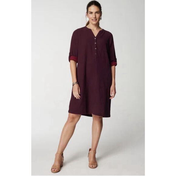 J Jill Pure Jill Color-Block Double-Cloth Dress Size L Burgundy Organic Cotton - Picture 1 of 11